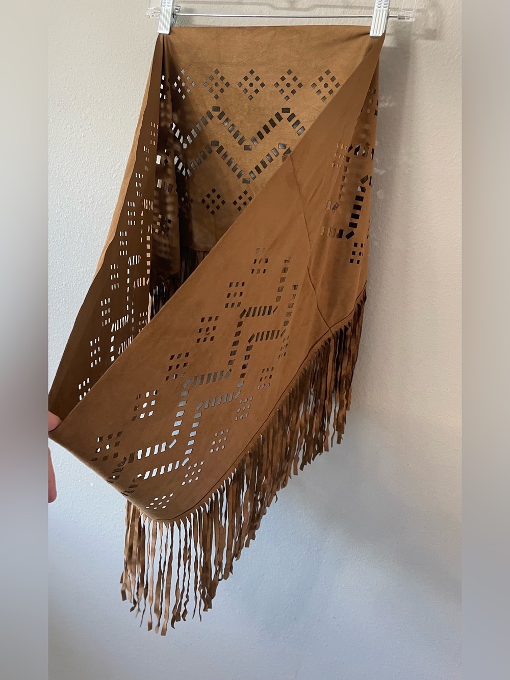 Brown Faux Suede Fringe Infinity Scarf Laser Cut Boho Western - Picture 2 of 4